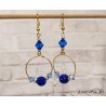 Boucles d'oreilles créoles fantaisie Swarovski bleu foncé