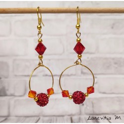 Boucles d'oreilles créoles fantaisie Swarovski rouge