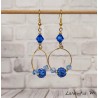 Boucles d'oreilles créoles fantaisie Swarovski bleu roi et or