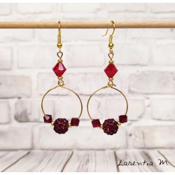 Boucles d'oreilles créoles fantaisie Swarovski rouge foncé