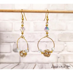 Boucles d'oreilles créoles fantaisie Swarovski transparentes et or
