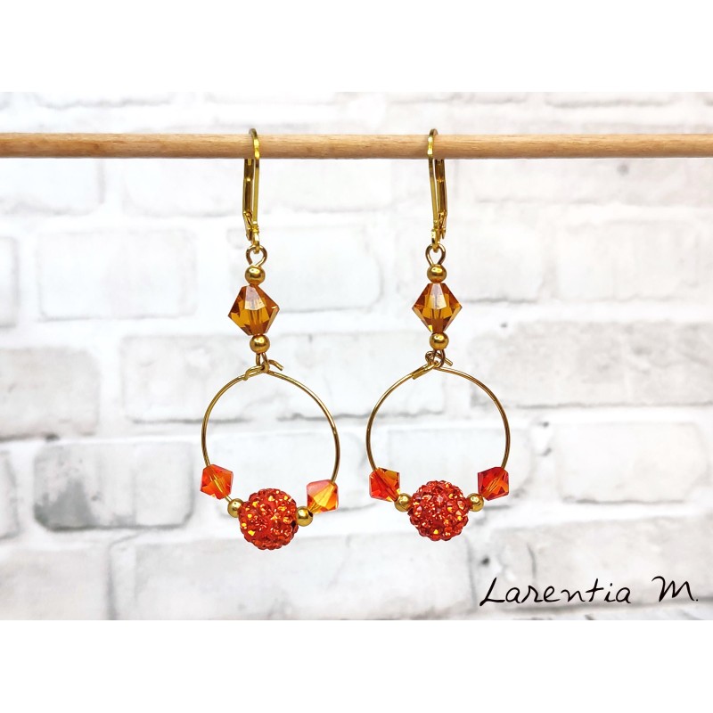 Boucles d'oreilles créoles fantaisie Swarovski ORANGE