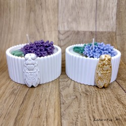 Vegetable wax candle jar with cicada and lavender bouquet overcandle