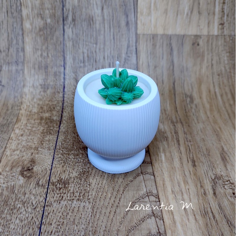 Pot en céramique blanche avec bougie végétale Cactus