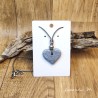 Collier pendentif Coeur gris et argent en pâte polymère