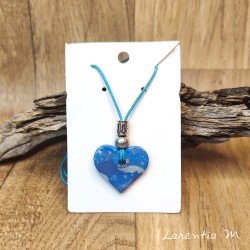 Collier pendentif Coeur en pâte polymère et perles métal argentées