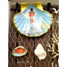 Painting of painted shells, coral, starfish, white wooden frame