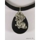 Black water drop necklace, old silver heart pendant, black ribbon