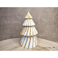 White ceramic Christmas tree with gold glitter
