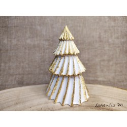 White ceramic Christmas tree with gold glitter