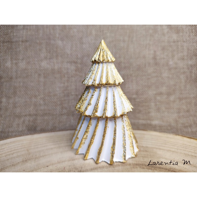 Sapin de Noel en céramique blanche et pailleté or