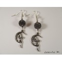 Silver fairy earrings, gray shamballa beads