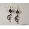 Silver fairy earrings, gray shamballa beads