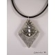 Pendant necklace zodiac sign "Sagittarius" with white shamballa pearl diamond on concrete pedestal decorated grey