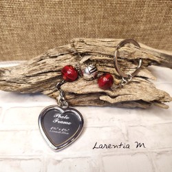 Photo case heart keychain with beads