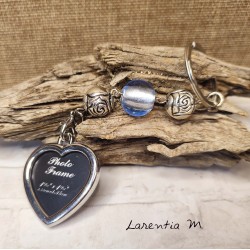 Photo case heart keychain with beads