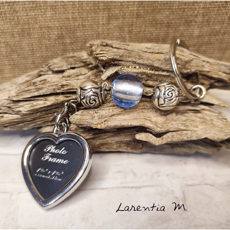 Photo case heart keychain with beads