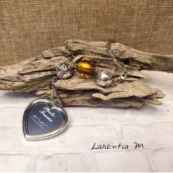 Porte-clés coeur étui photo avec perles