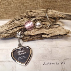 Photo case heart keychain with beads