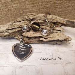 Porte-clés coeur étui photo avec perles