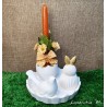 Easter white egg candle holder with candle, flowers and ribbon