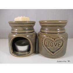 Perfume burner in ceramic, taupe, Love