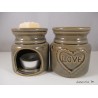 Perfume burner in ceramic, taupe, Love