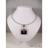 Black crew necklace with square black concrete, silver cross
