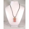 concrete rectangle necklace sequined pink, gold metal leaf and pearl shamballa pink, black leather cord