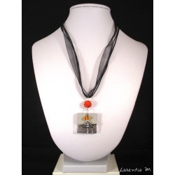 Necklace black square black concrete square, zodiac sign "Cancer"