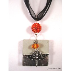 Necklace black square black concrete square, zodiac sign "Cancer"