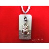 Rectangle concrete necklace, owl pendant on gray pearl