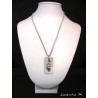 Collier béton rectangle, pendentif chouette sur perle grise