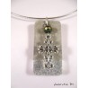 Rectangle silver rectangle necklace, silver cross, gray crystal bead