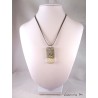 Collier béton rectangle argent, dragon argent, perle cristal gris, cordon daim gris