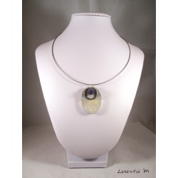 concrete oval necklace, stainless steel ring, purple shamballa pearl, grey metal crew neck