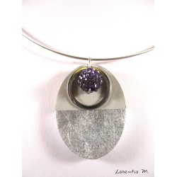 concrete oval necklace, stainless steel ring, purple shamballa pearl, grey metal crew neck