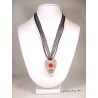 Collier cœur long béton argent, shamballa rouge, cœur argenté, ruban noir