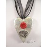 long concrete heart necklace, shamballa red, silver heart, black ribbon