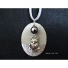 concrete oval necklace, owl pendant on gray pearl gray suede cord