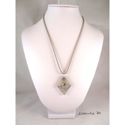 Pendant Necklace "Dolphin" with little grey pearl on lozenge concrete pad decorated silver