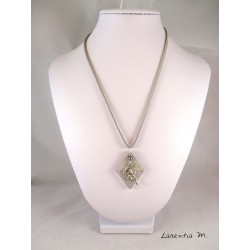 Pendant Necklace "Fairy" with little grey pearl on lozenge concrete pad decorated silver