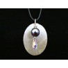 Necklace, pendant with grey waxed beads / Swarovski on concrete pad
