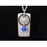Necklace, pendant with Swarovski crystal ring and blue beads on concrete pad