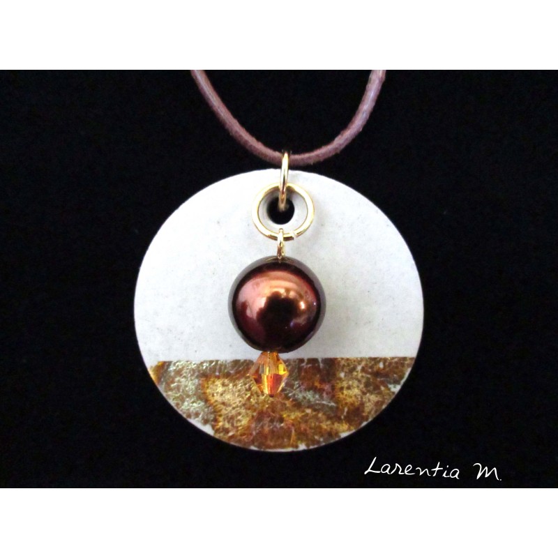 Necklace, pendant with waxed beads / Swarovski on concrete pad