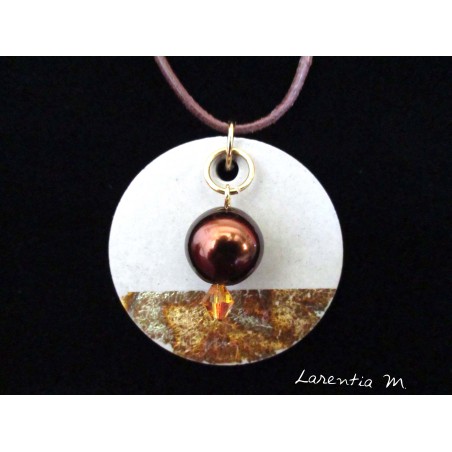 Necklace, pendant with waxed beads / Swarovski on concrete pad
