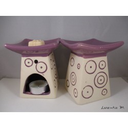 Perfume burner in ceramic, Pagoda, Purple