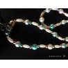 Blue / pink / white iridescent pearl necklace, concrete pendant