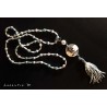Blue / pink / white iridescent pearl necklace, concrete pendant
