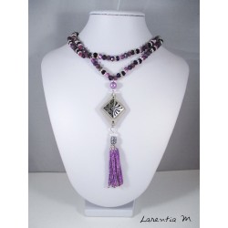 Gray Bohemian crystal beads necklace, rectangle concrete